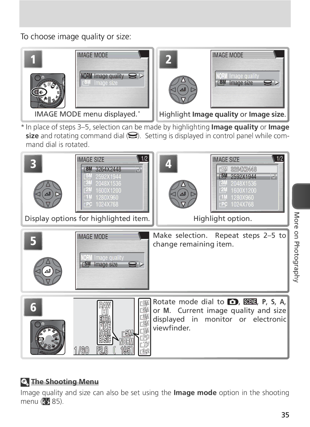 Nikon COOLPIX8800 manual To choose image quality or size, Shooting Menu 