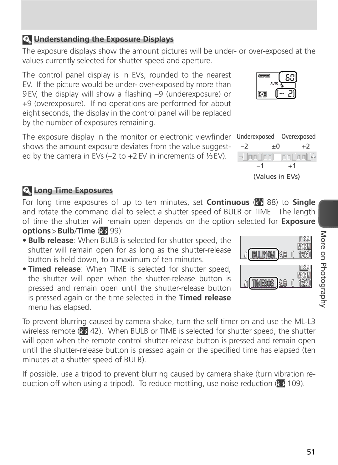 Nikon COOLPIX8800 manual Understanding the Exposure Displays, Long Time Exposures 