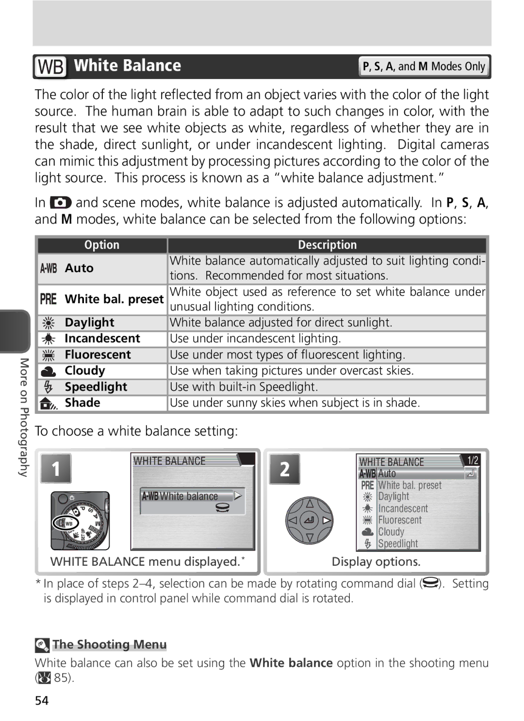 Nikon COOLPIX8800 manual White Balance, Option Description 