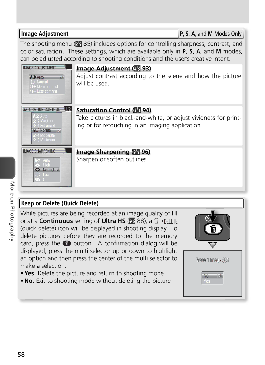 Nikon COOLPIX8800 manual Image Adjustment, Will be used 