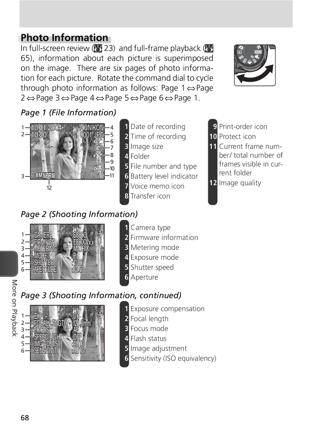 Nikon COOLPIX8800 manual Photo Information, File Information, Shooting Information 