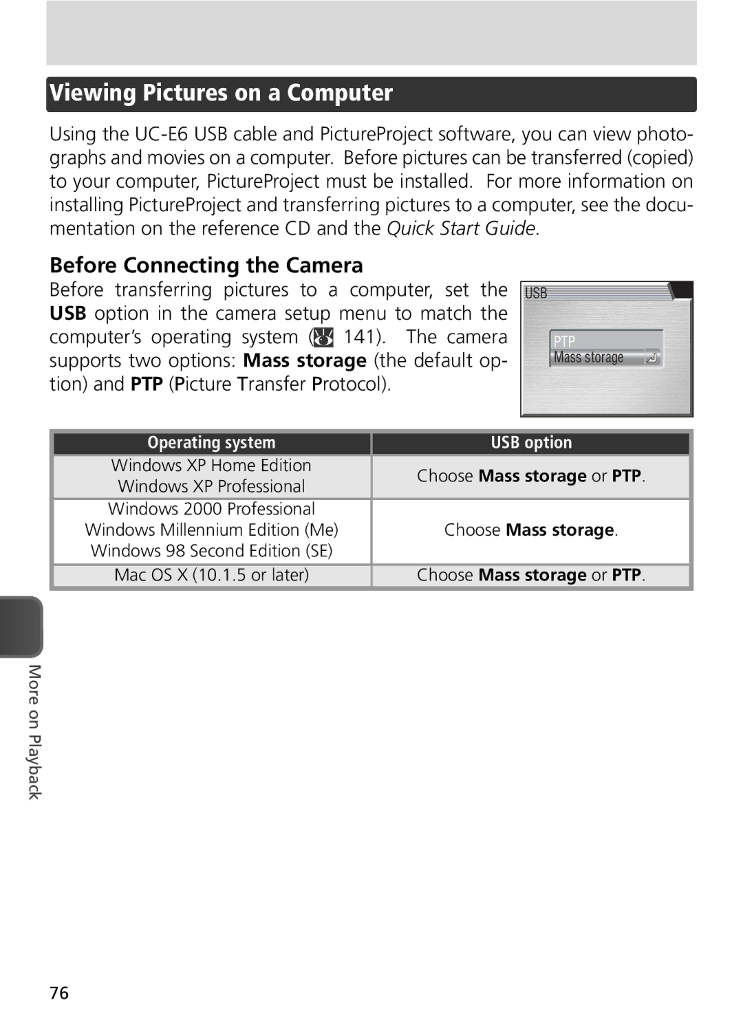 Nikon COOLPIX8800 manual Viewing Pictures on a Computer, Before Connecting the Camera, Operating system USB option 