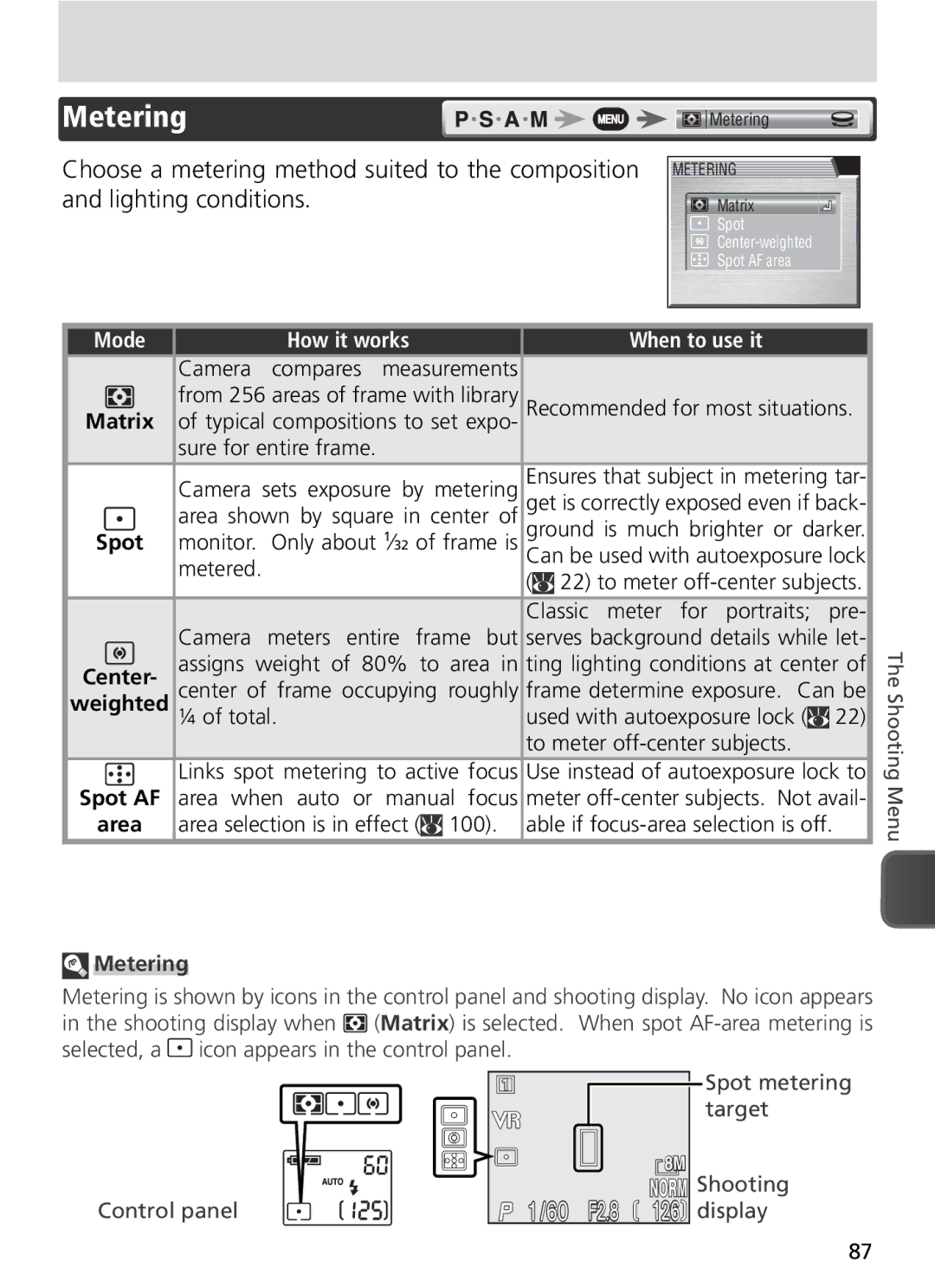 Nikon COOLPIX8800 manual Metering, Matrix 