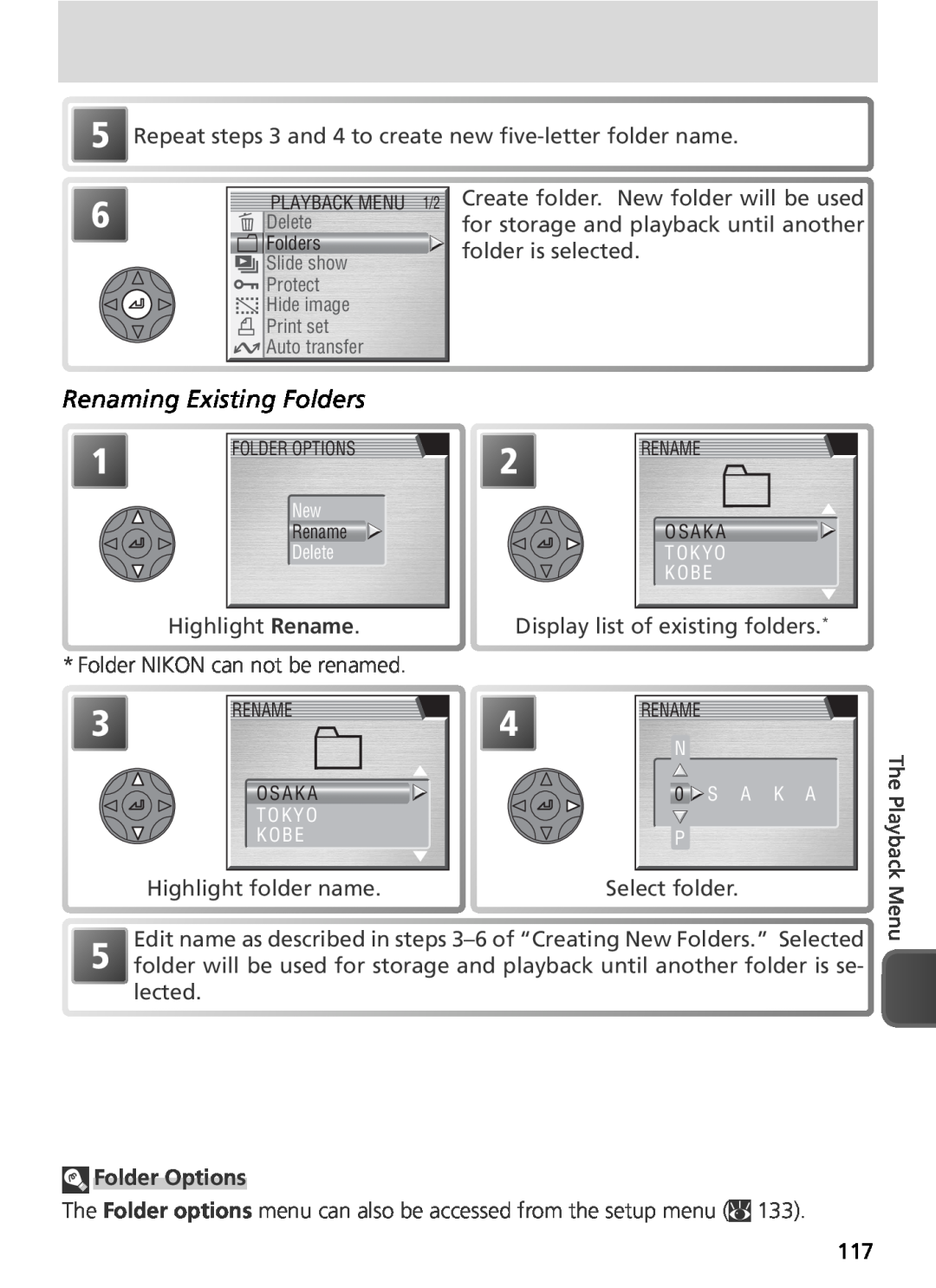 Nikon COOLPIX8800 manual Renaming Existing Folders, Folder Options 