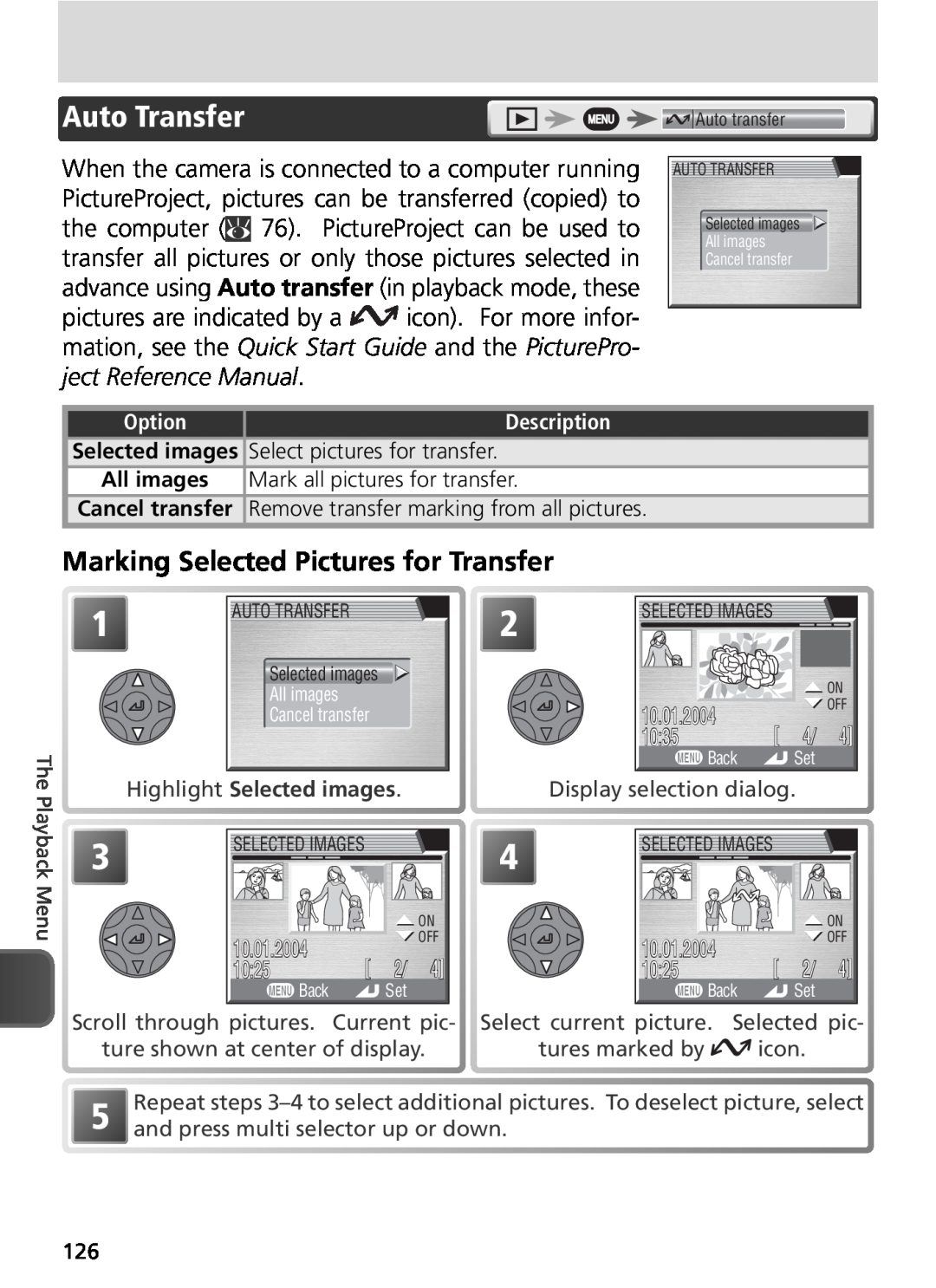 Nikon COOLPIX8800 Auto Transfer, Marking Selected Pictures for Transfer, Highlight Selected images, 10.01.2004, 1025, 1035 