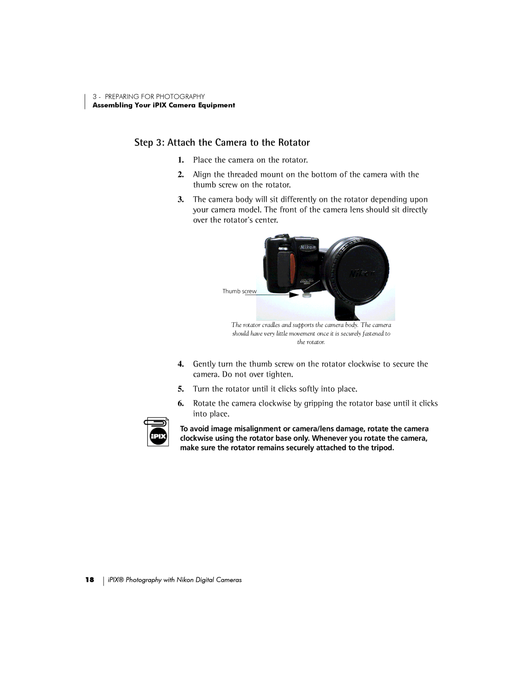 Nikon 990, COOLPIX995, 885, 880, 5000 manual Attach the Camera to the Rotator 