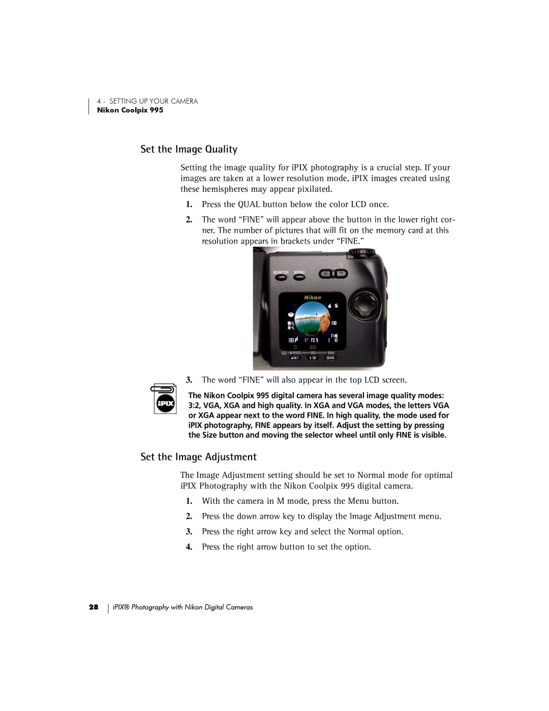 Nikon 990, COOLPIX995, 885, 880, 5000 manual Set the Image Quality, Set the Image Adjustment 