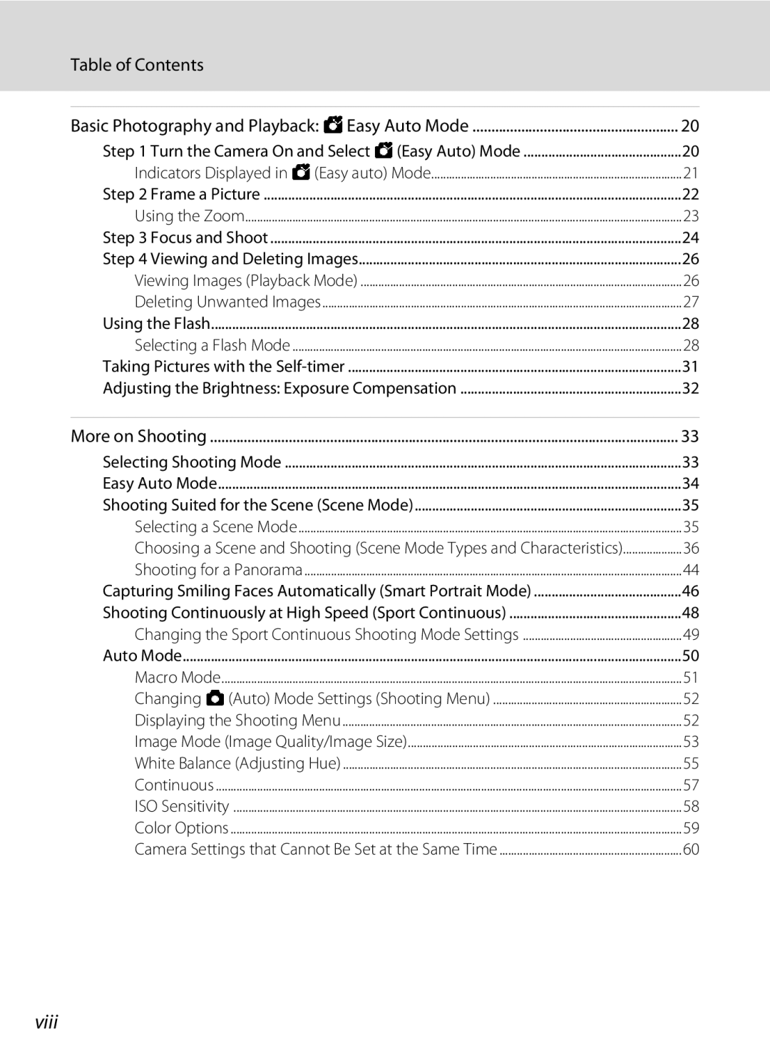 Nikon COOLPIXL120BRONZE, COOLPIXL120BLK, COOLPIXL120RED user manual Viii, Table of Contents 