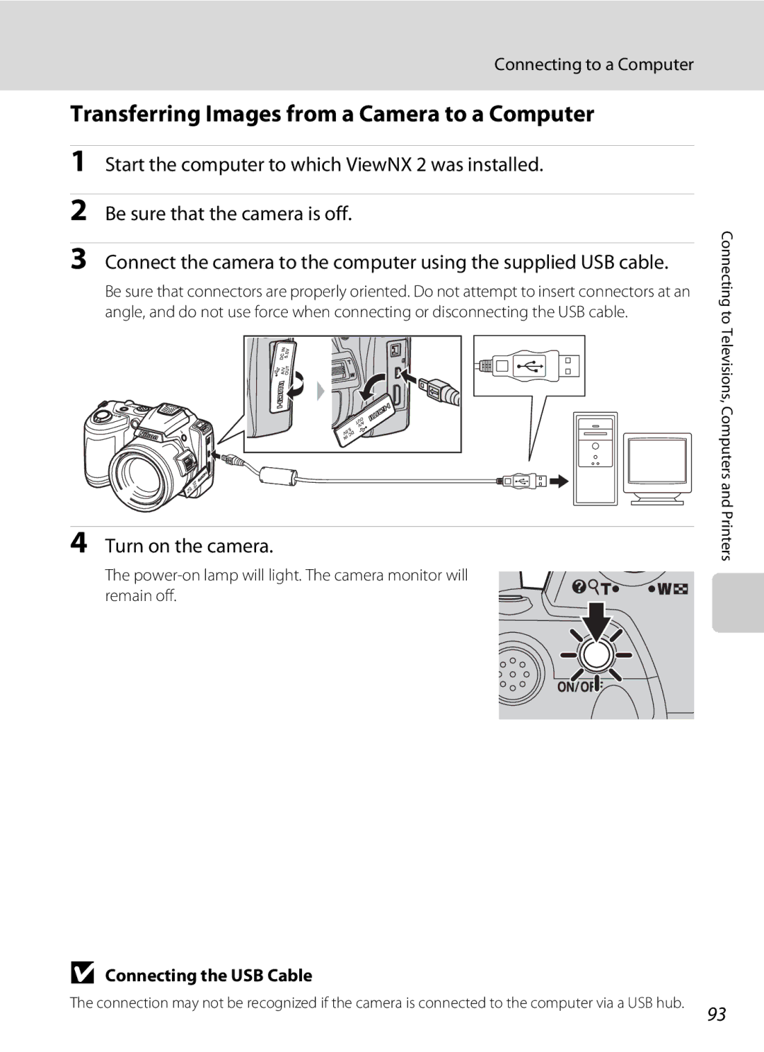 Nikon COOLPIXL120BLK Transferring Images from a Camera to a Computer, Turn on the camera, Connecting to a Computer 