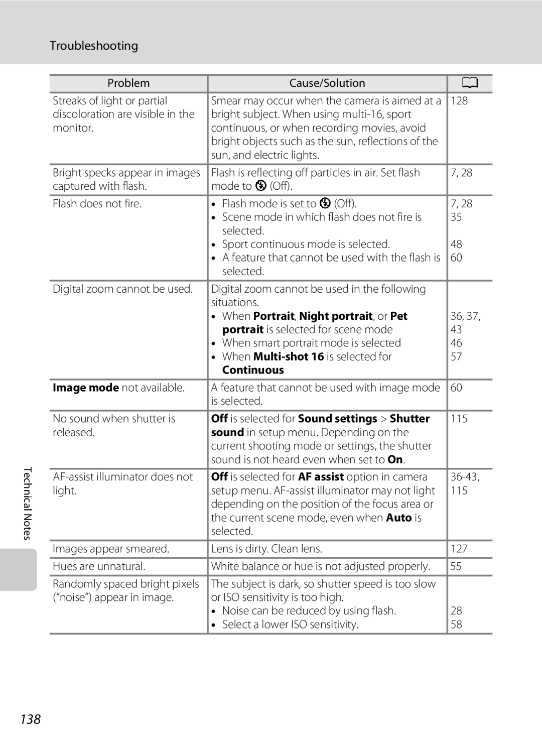 Nikon COOLPIXL120BLK, COOLPIXL120BRONZE, COOLPIXL120RED user manual 138, When Portrait, Night portrait, or Pet, Continuous 