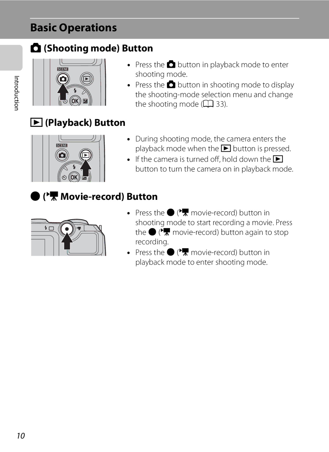 Nikon COOLPIXL120BRONZE, COOLPIXL120BLK Basic Operations, AShooting mode Button, CPlayback Button, EMovie-record Button 