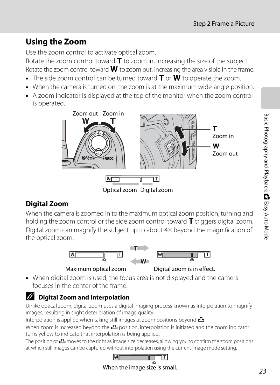 Nikon COOLPIXL120RED Using the Zoom, Digital Zoom, Frame a Picture, Use the zoom control to activate optical zoom 