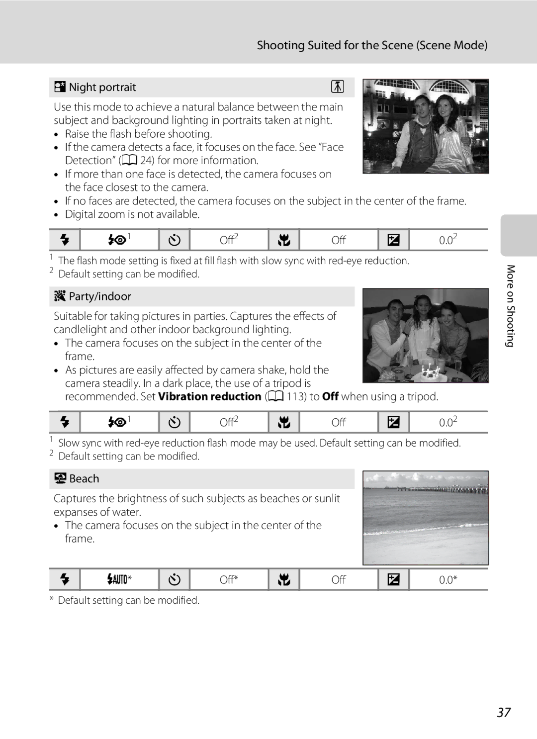 Nikon COOLPIXL120BRONZE, COOLPIXL120BLK, COOLPIXL120RED user manual ENight portrait, Off2, Party/indoor 