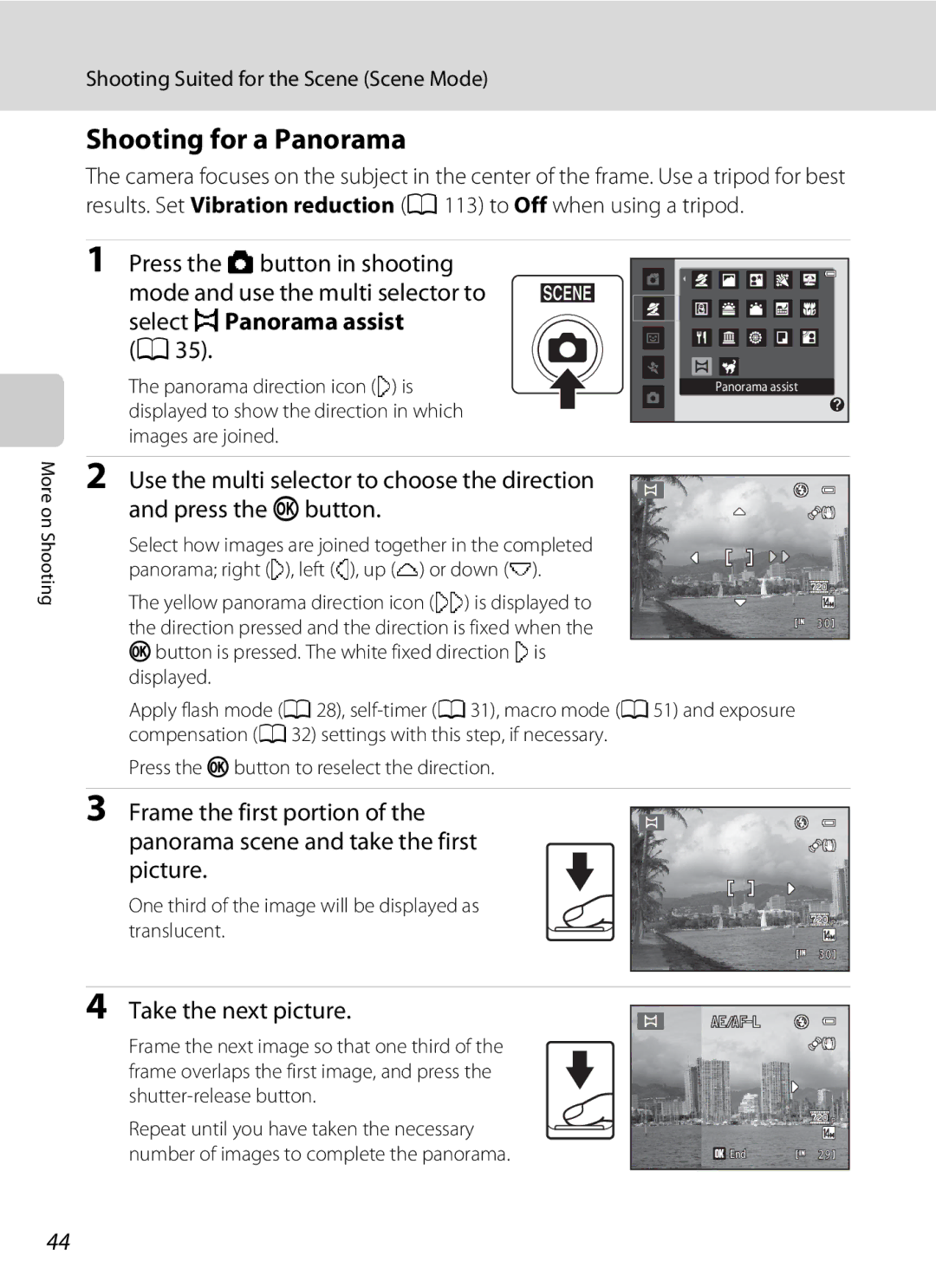 Nikon COOLPIXL120RED, COOLPIXL120BLK, COOLPIXL120BRONZE user manual Shooting for a Panorama, Take the next picture 