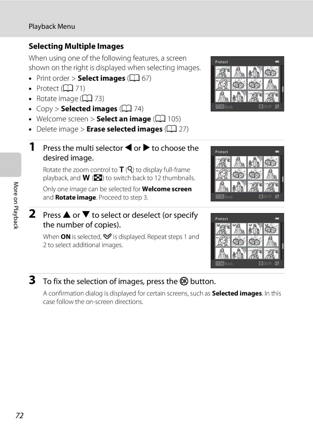 Nikon COOLPIXL120BLK, COOLPIXL120BRONZE, COOLPIXL120RED user manual Selecting Multiple Images 