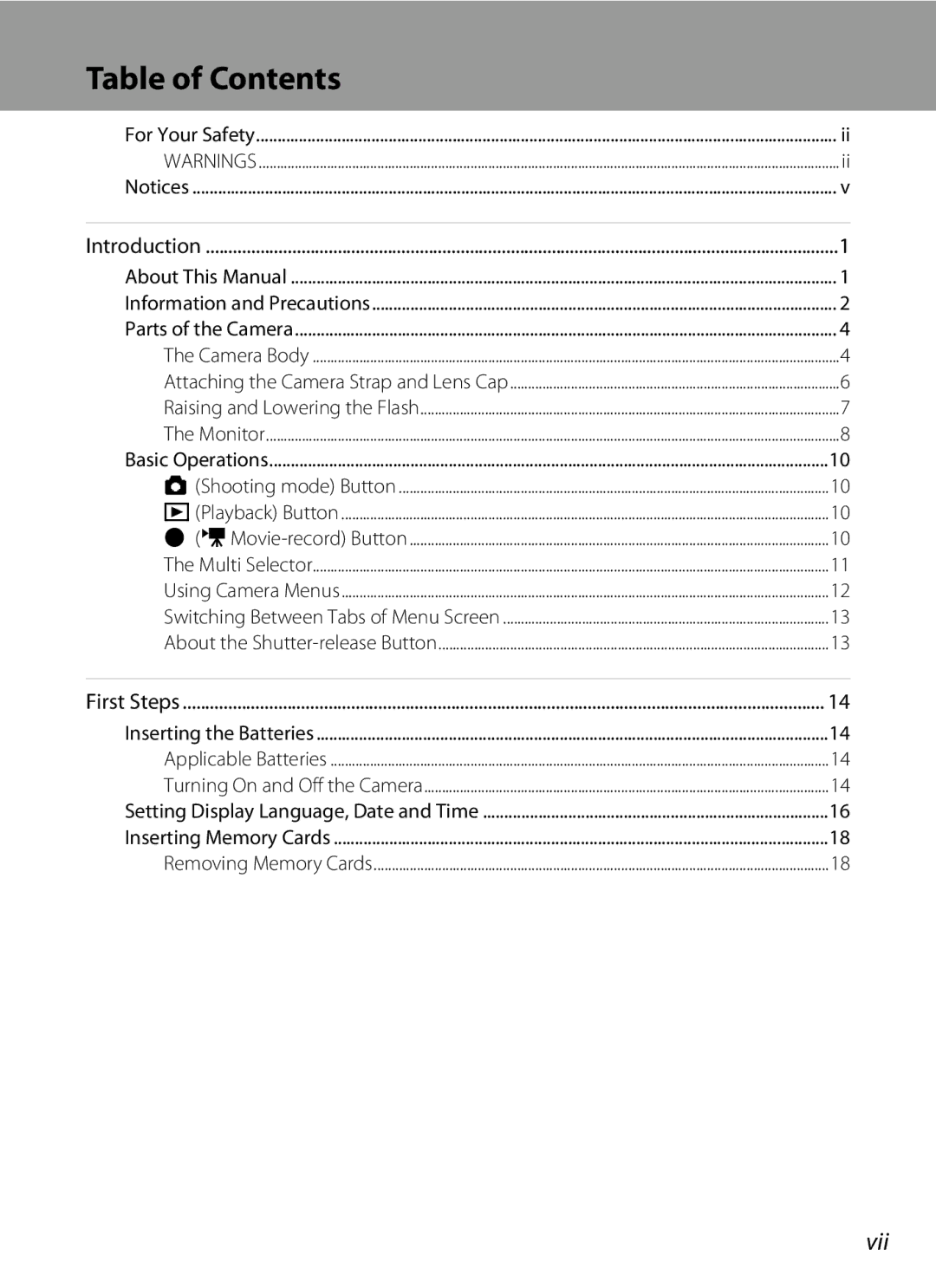 Nikon COOLPIXL120BLK, COOLPIXL120BRONZE, COOLPIXL120RED user manual Table of Contents 