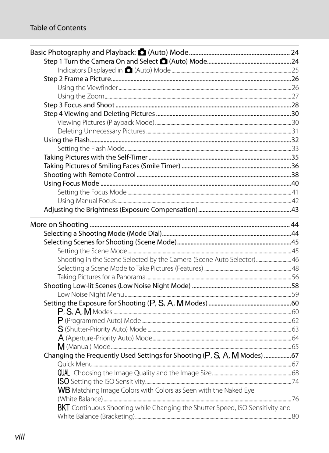 Nikon COOLPIXP7000 user manual Viii, Table of Contents 