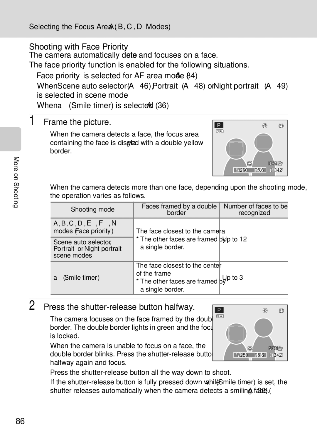 Nikon COOLPIXP7000 user manual Shooting with Face Priority, When a Smile timer is selected A36 