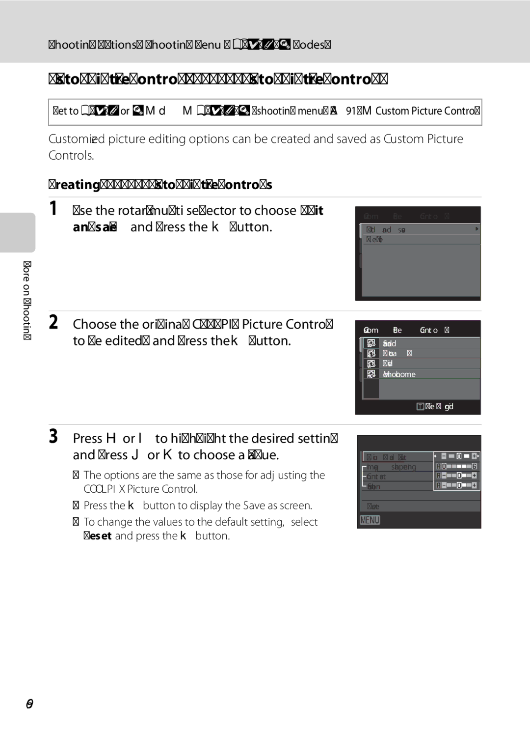 Nikon COOLPIXP7000 Custom Picture Control Coolpix Custom Picture Control, Creating Coolpix Custom Picture Controls 