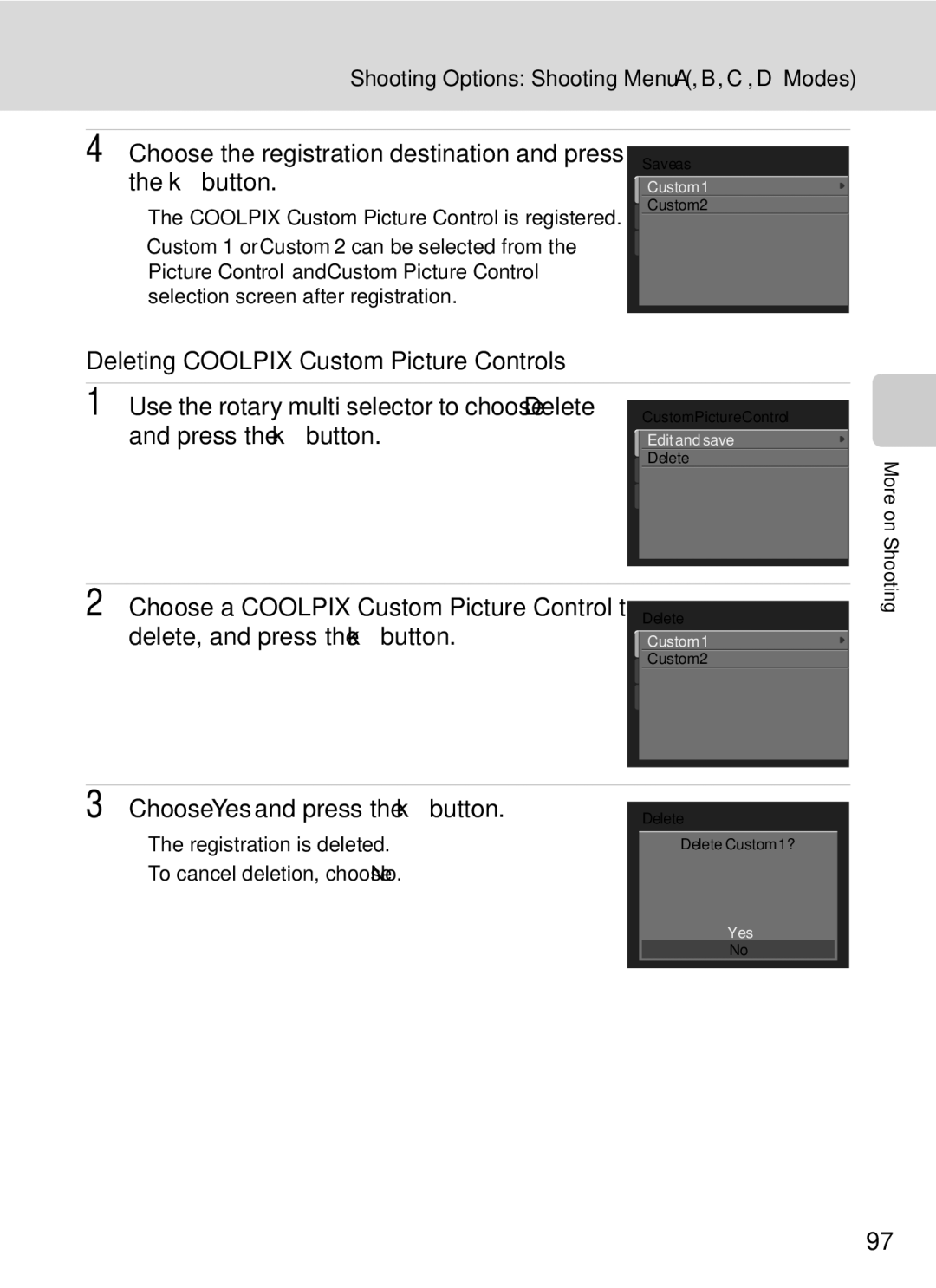 Nikon COOLPIXP7000 user manual Choose Yes and press the kbutton, Coolpix Custom Picture Control is registered 