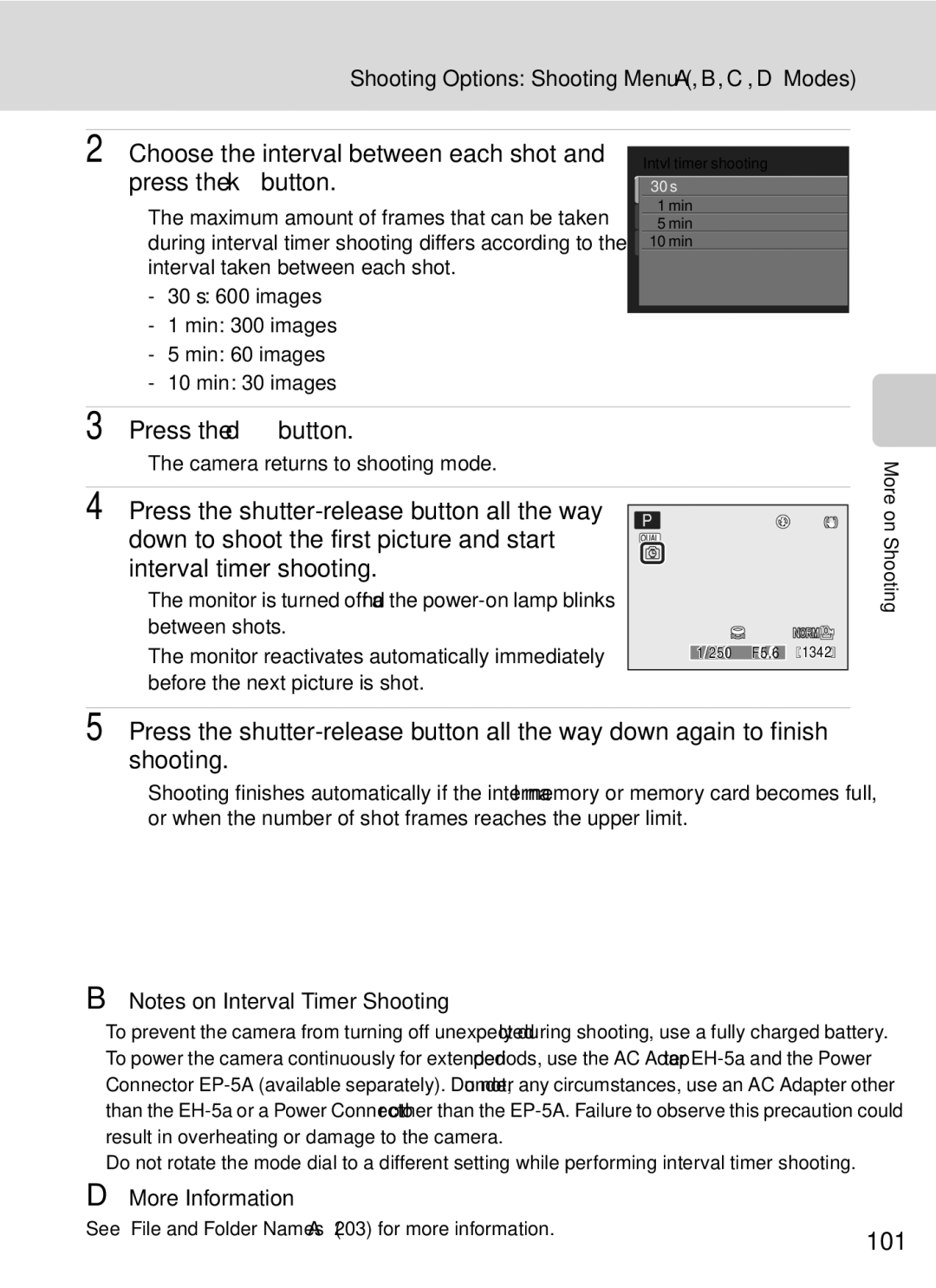 Nikon COOLPIXP7000 user manual Choose the interval between each shot and press the kbutton, Press the dbutton, 101 