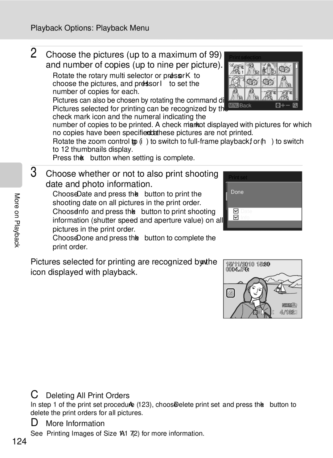 Nikon COOLPIXP7000 user manual Choose the pictures up to a maximum, 124, Number of copies up to nine per picture 