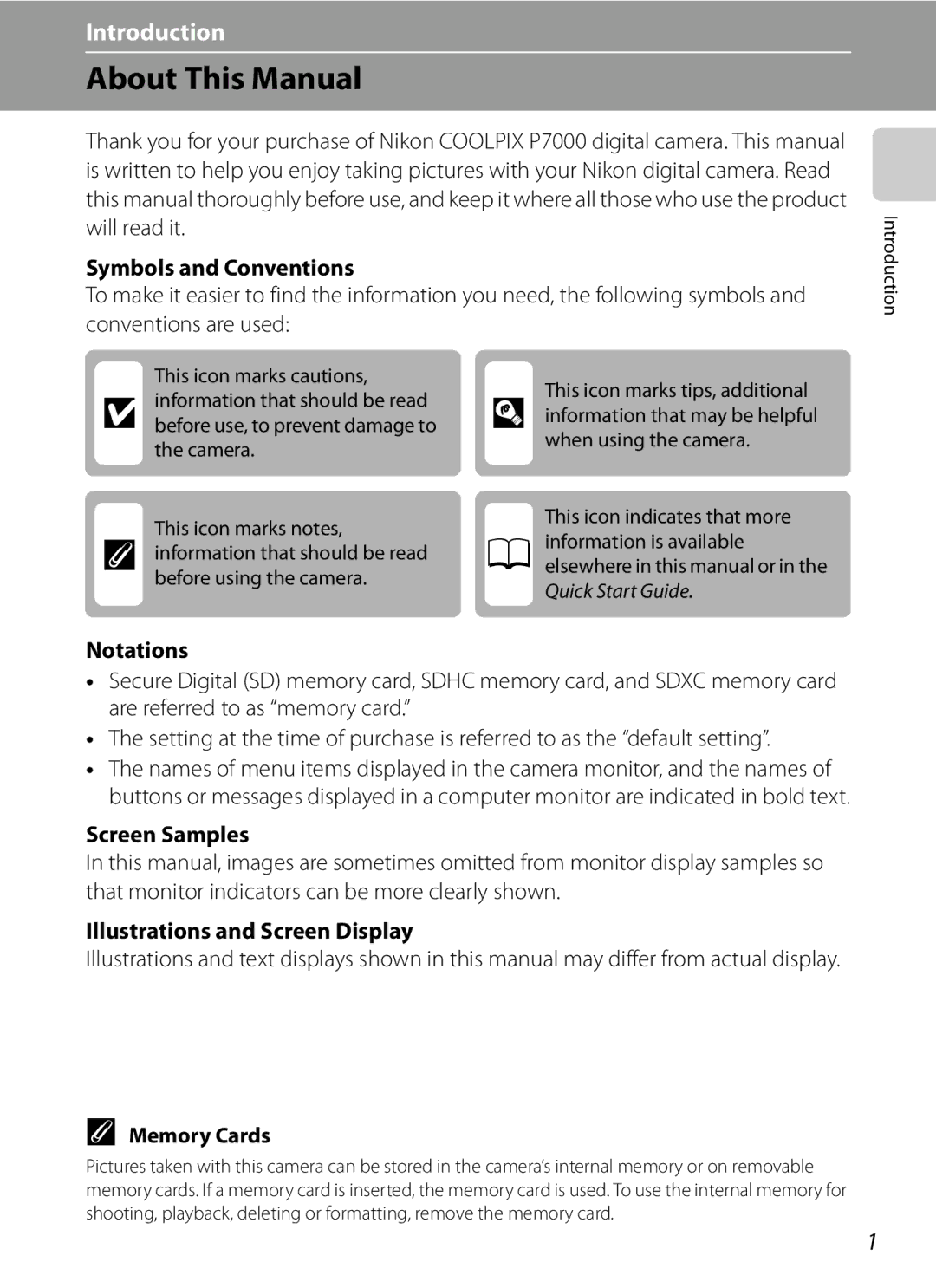 Nikon COOLPIXP7000 user manual About This Manual 