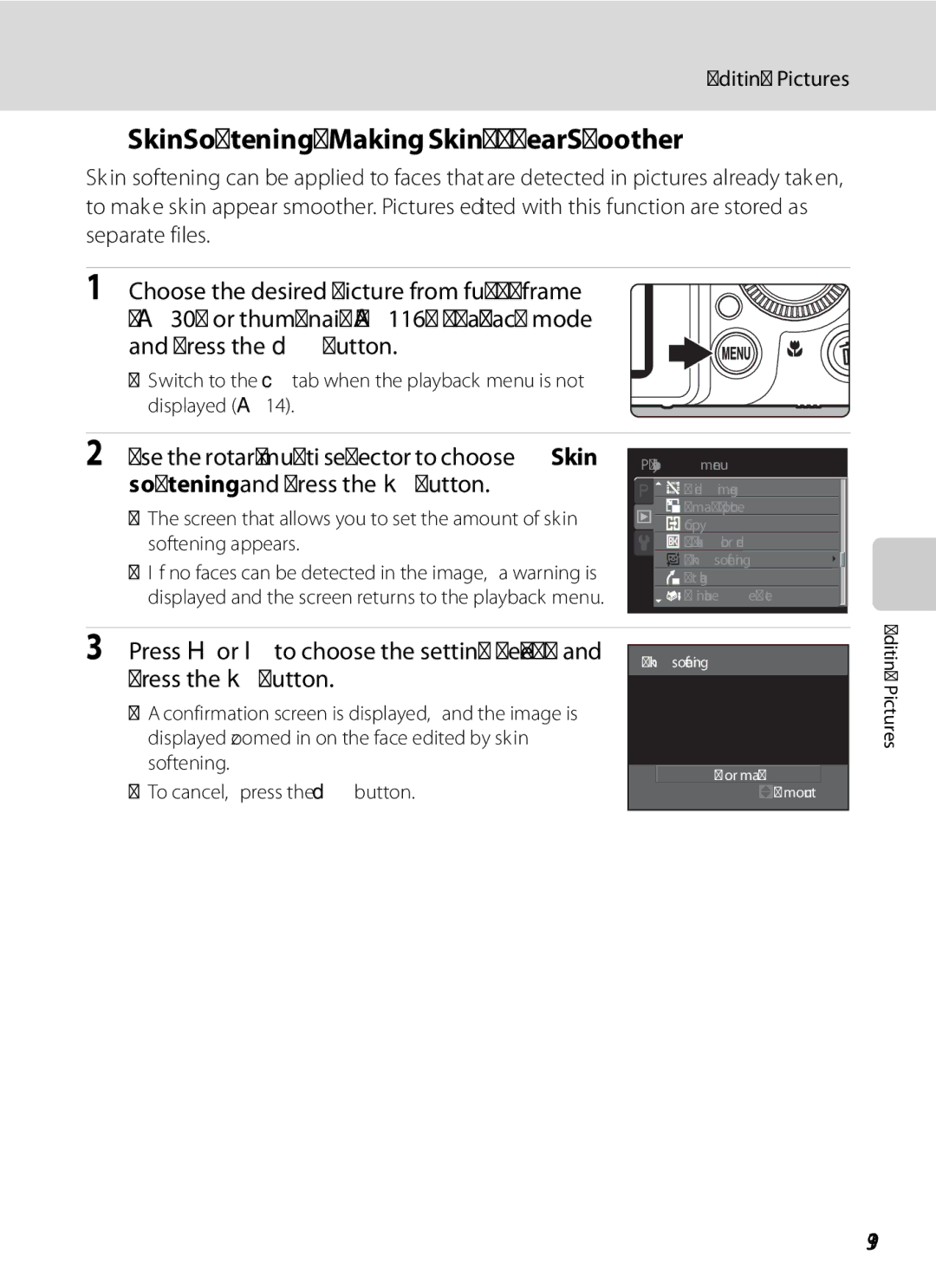 Nikon COOLPIXP7000 user manual Skin Softening Making Skin Appear Smoother, 139 