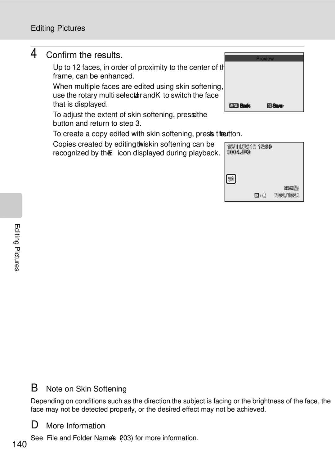 Nikon COOLPIXP7000 user manual Confirm the results, 140 