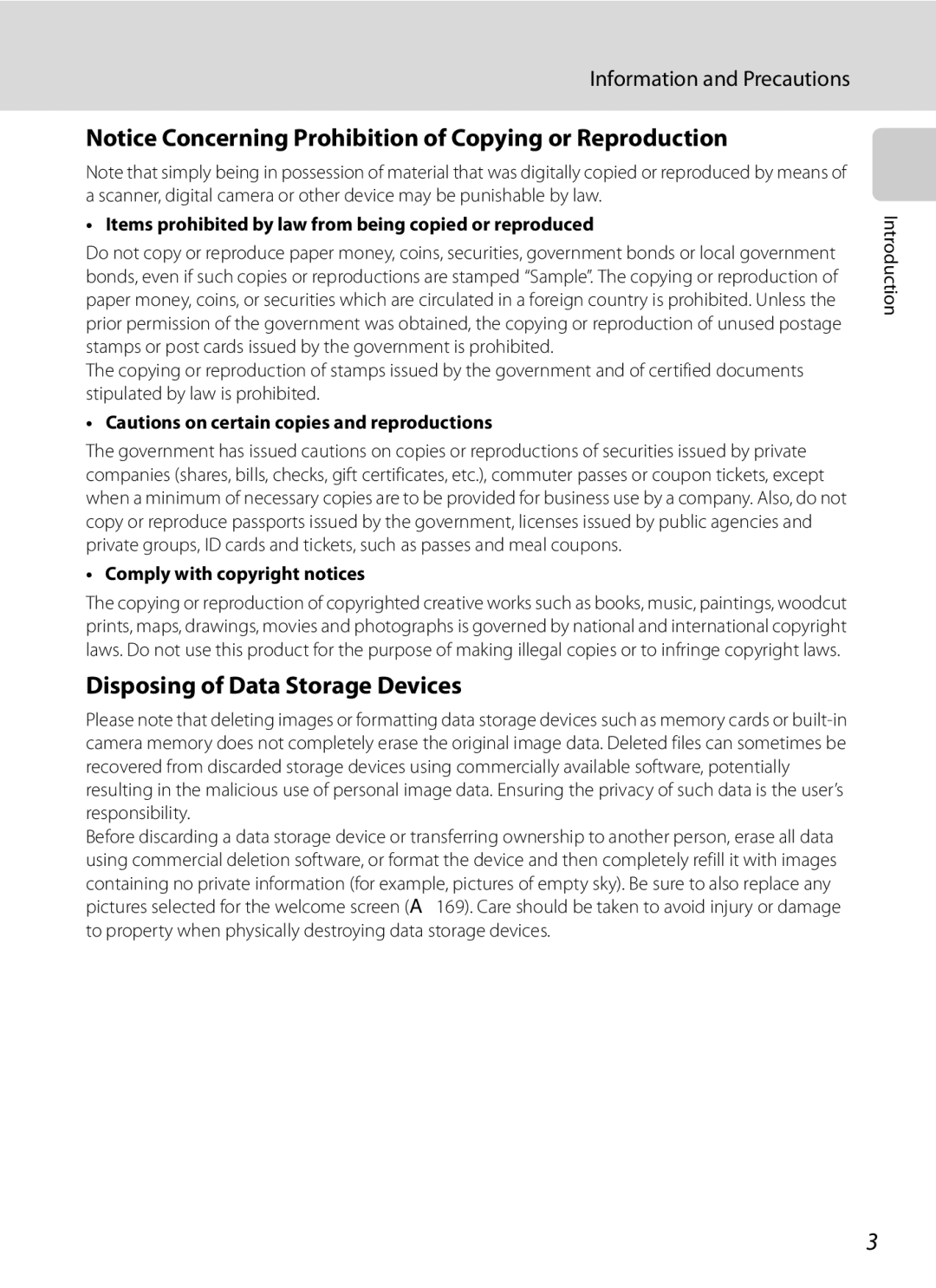 Nikon COOLPIXP7000 user manual Disposing of Data Storage Devices, Information and Precautions 