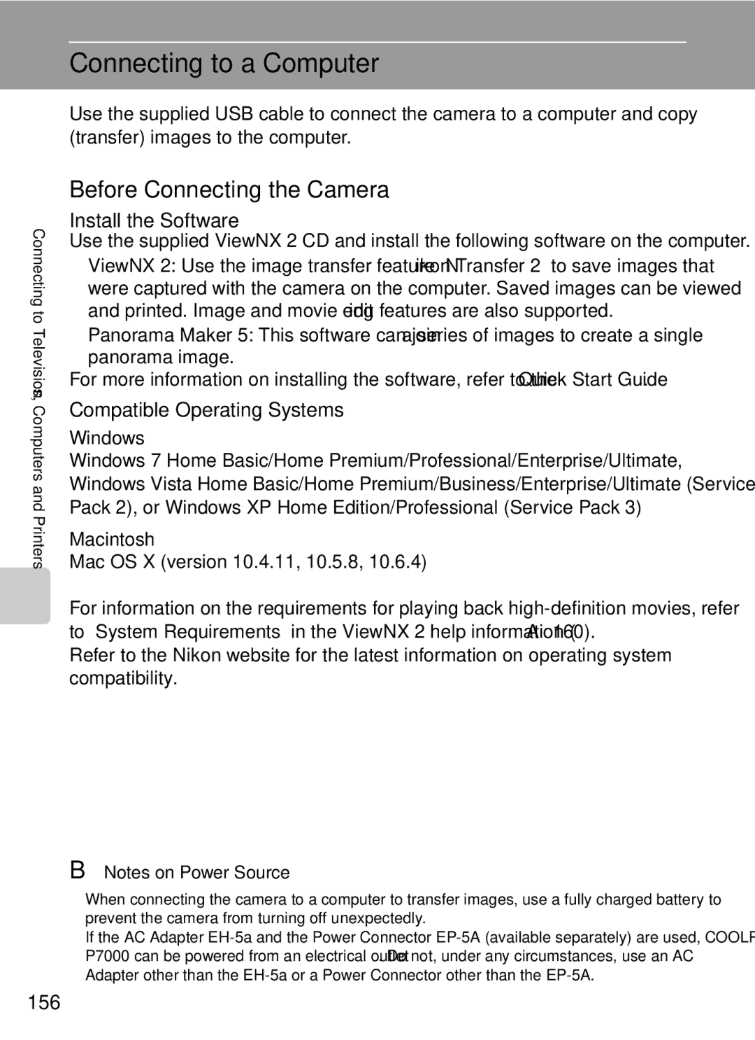 Nikon COOLPIXP7000 user manual Connecting to a Computer, Before Connecting the Camera, Install the Software, 156 