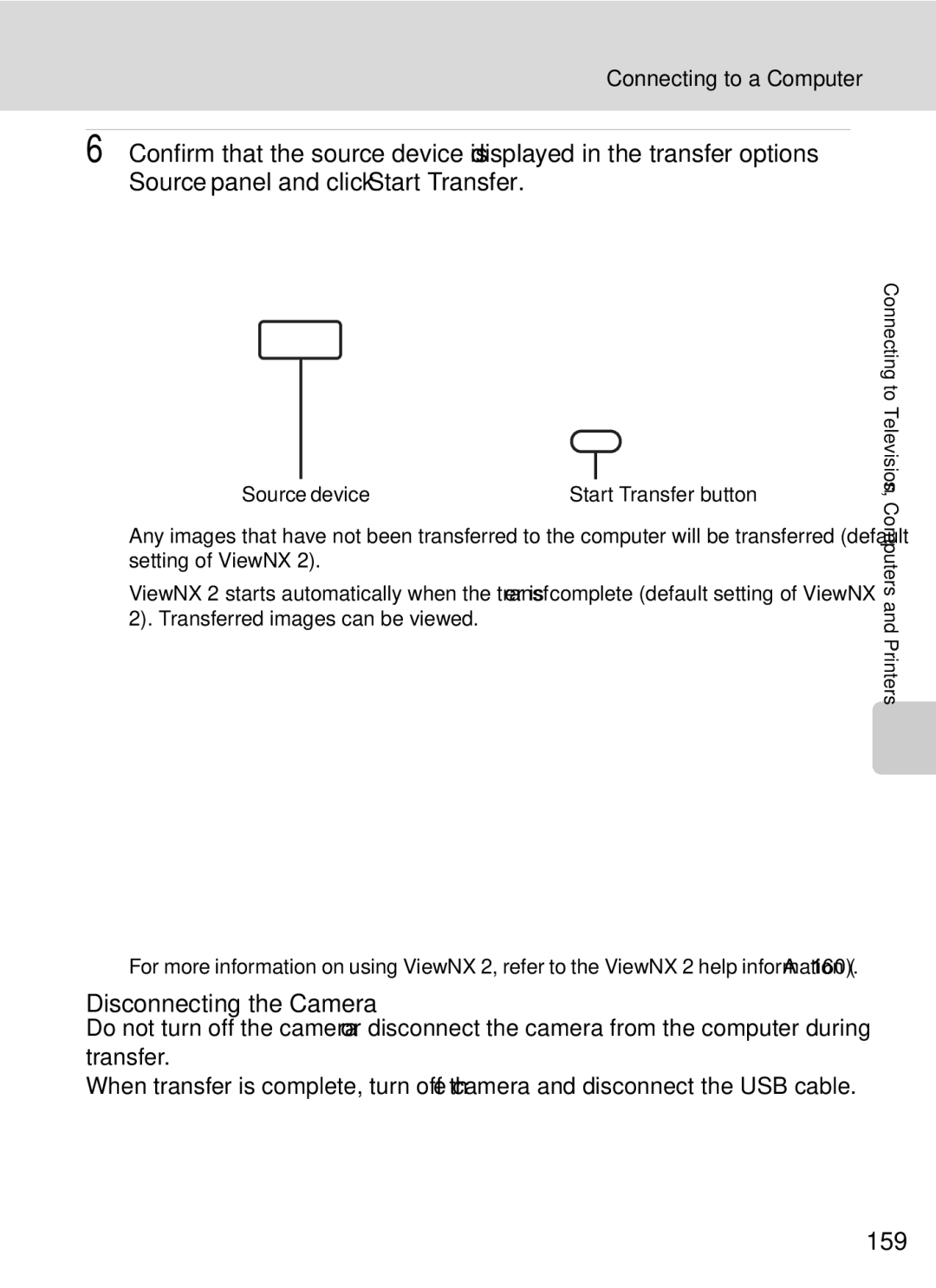 Nikon COOLPIXP7000 user manual Disconnecting the Camera, 159 