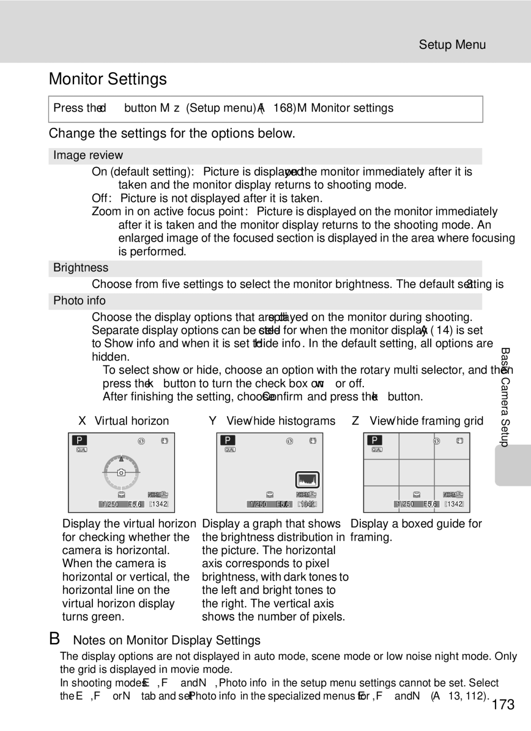 Nikon COOLPIXP7000 user manual Monitor Settings, Change the settings for the options below, Image review 