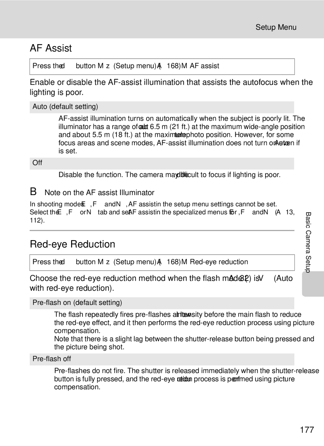 Nikon COOLPIXP7000 user manual AF Assist, Red-eye Reduction, 177 