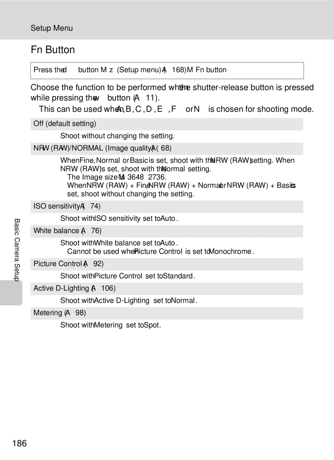 Nikon COOLPIXP7000 user manual Fn Button, 186 