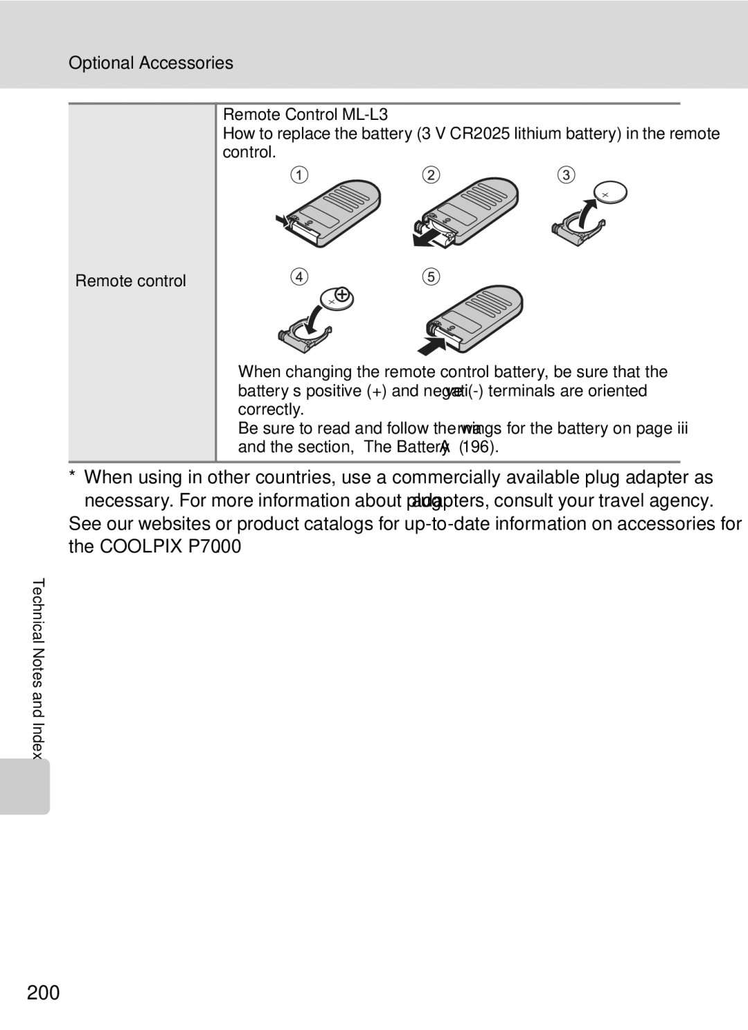 Nikon COOLPIXP7000 user manual 200, Optional Accessories 