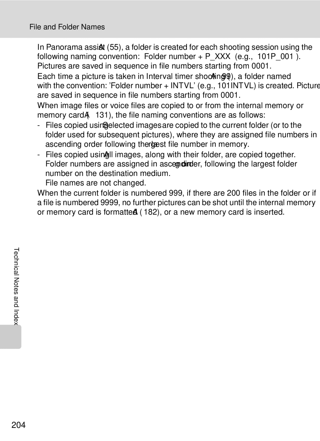 Nikon COOLPIXP7000 user manual 204, File and Folder Names 