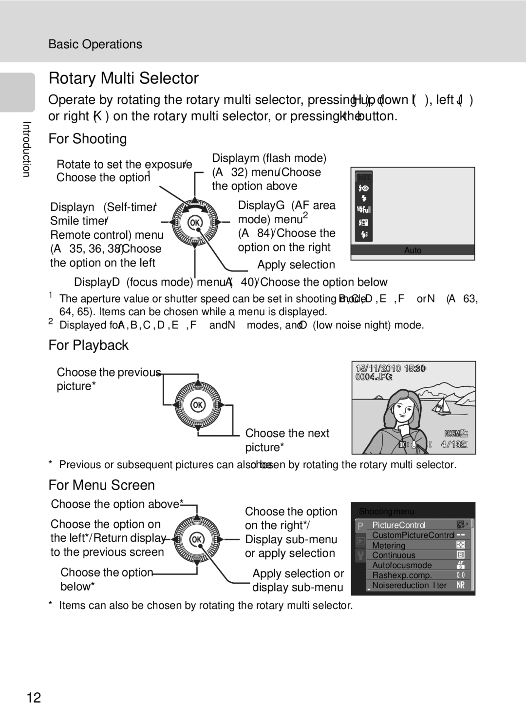 Nikon COOLPIXP7000 user manual Rotary Multi Selector, For Menu Screen 