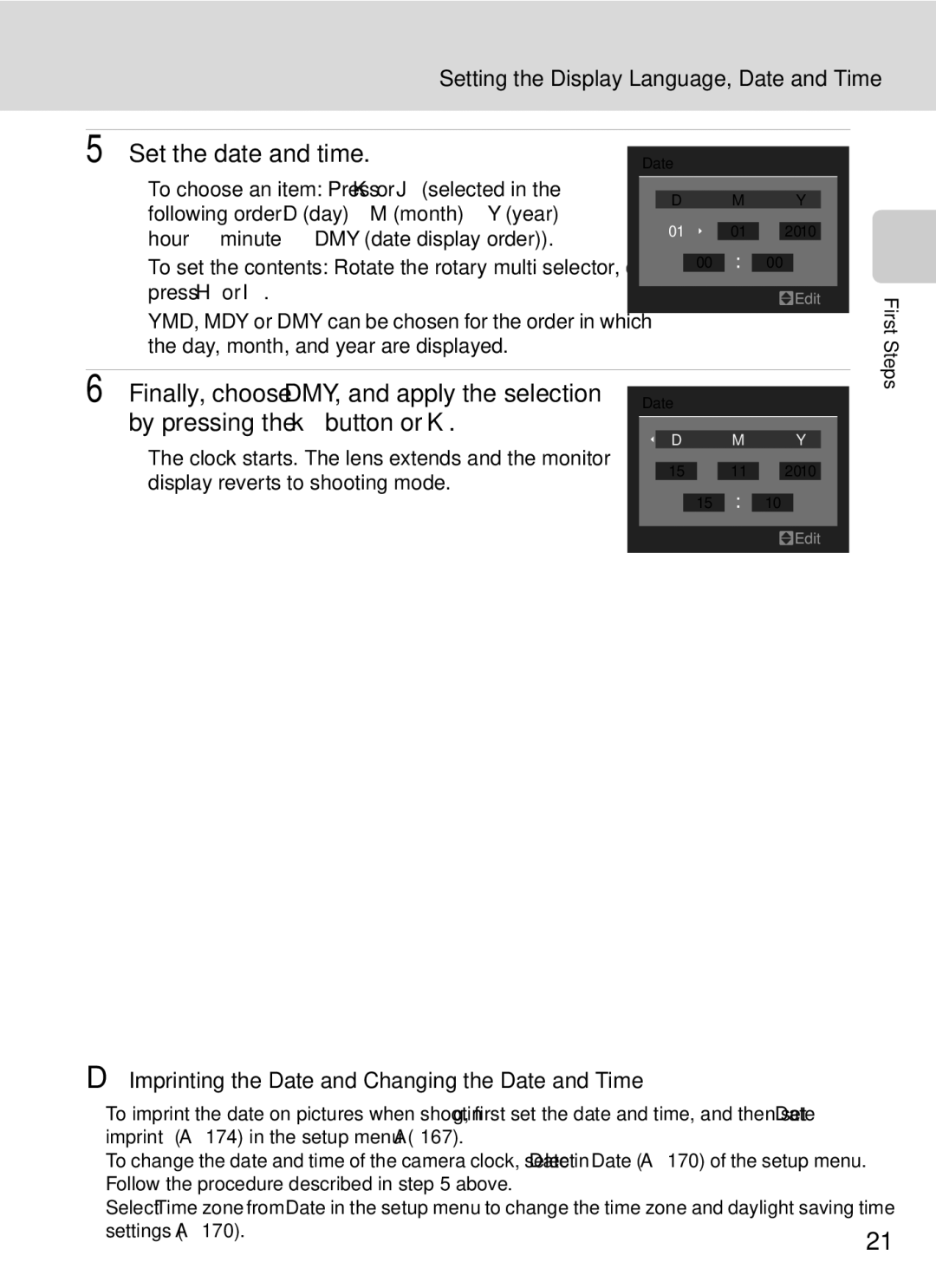 Nikon COOLPIXP7000 user manual Set the date and time, Setting the Display Language, Date and Time 