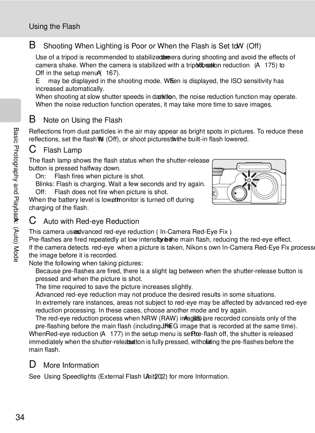 Nikon COOLPIXP7000 user manual Flash Lamp, Auto with Red-eye Reduction 