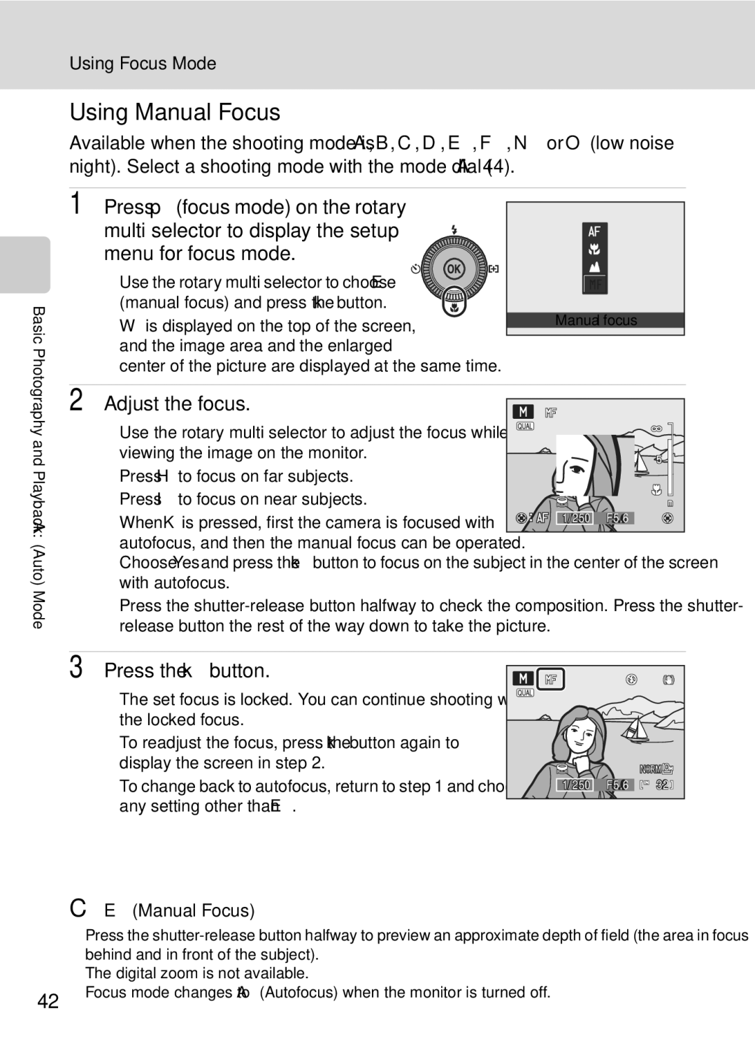 Nikon COOLPIXP7000 user manual Using Manual Focus, Adjust the focus, EManual Focus 