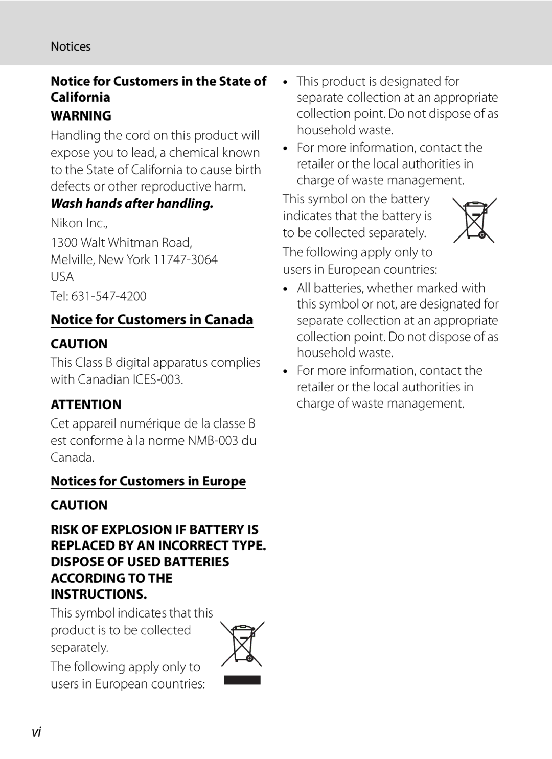 Nikon COOLPIXP7000 user manual Wash hands after handling, Nikon Inc Walt Whitman Road Melville, New York 