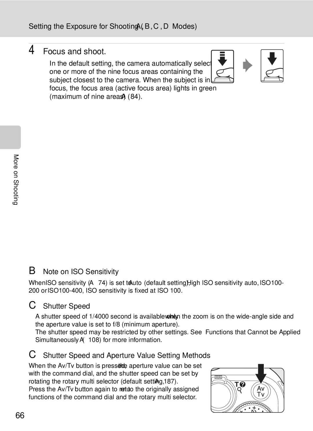 Nikon COOLPIXP7000 user manual Shutter Speed and Aperture Value Setting Methods 