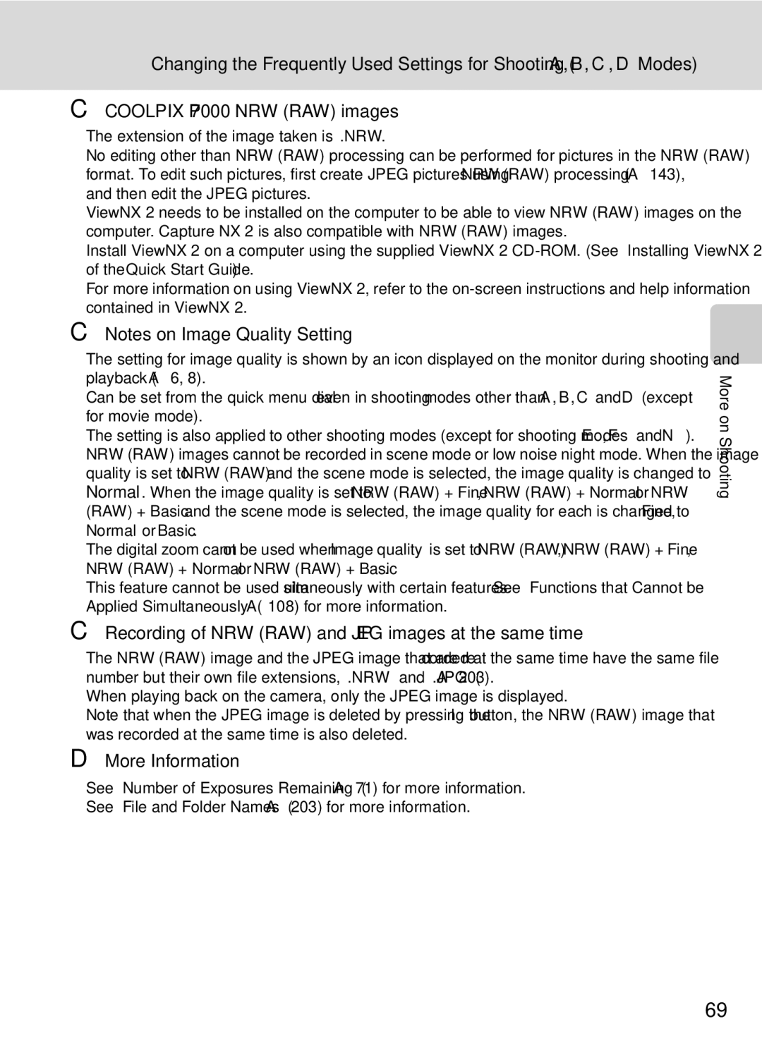 Nikon COOLPIXP7000 user manual Coolpix P7000 NRW RAW images, Recording of NRW RAW and Jpeg images at the same time 