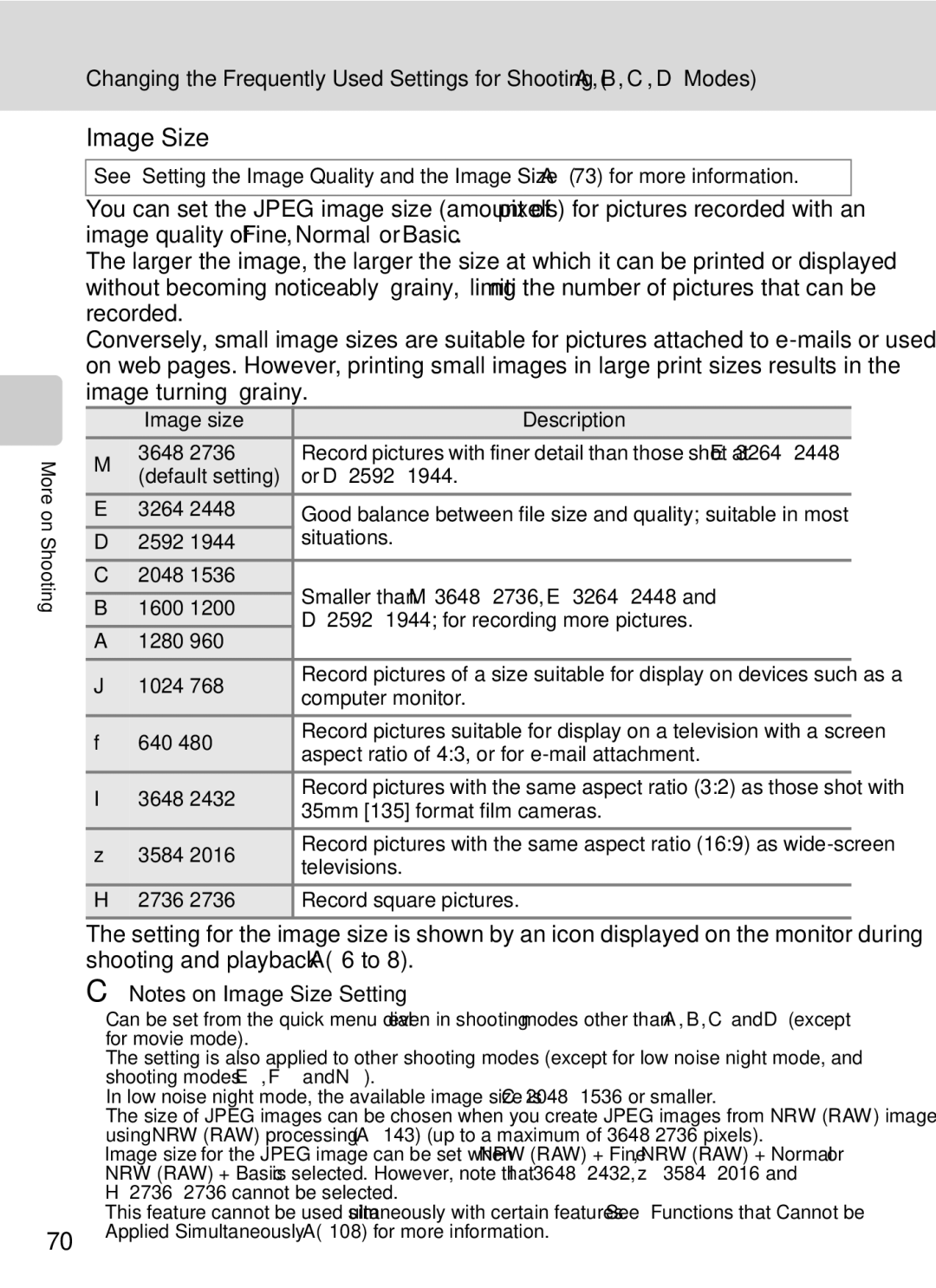 Nikon COOLPIXP7000 user manual Image Size 