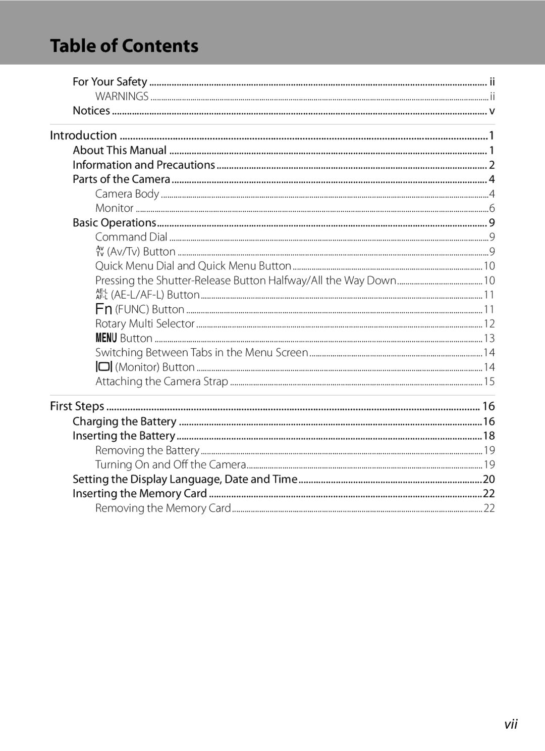 Nikon COOLPIXP7000 user manual Table of Contents 