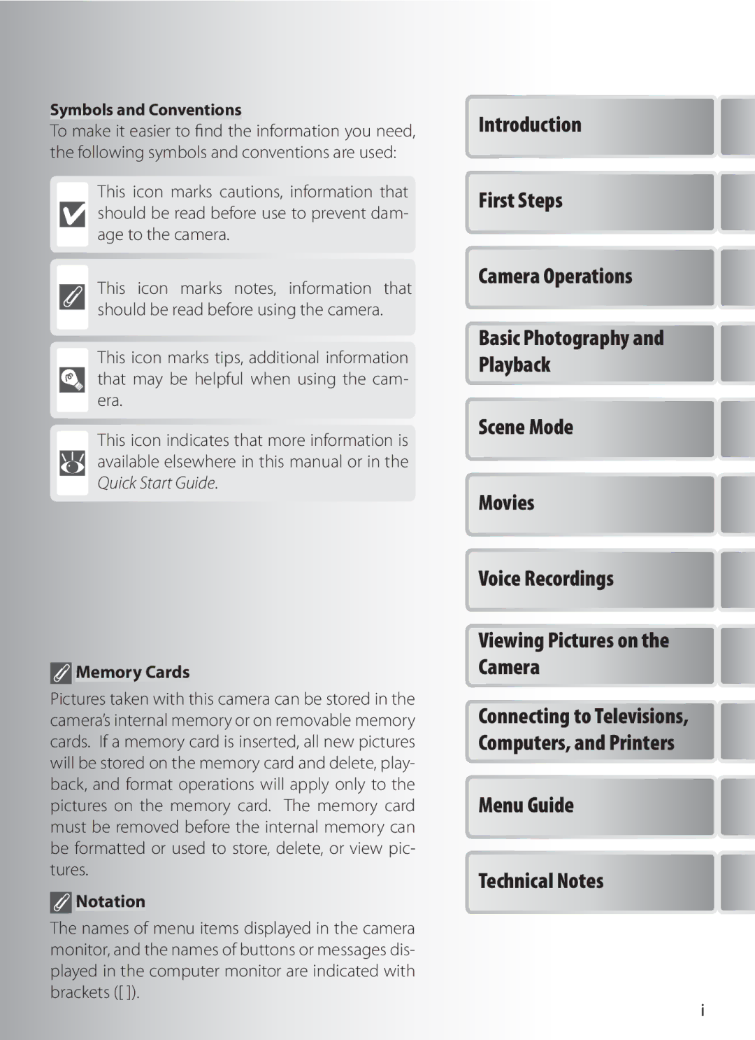 Nikon COOLPIXS10 Introduction First Steps Camera Operations, Menu Guide Technical Notes, Basic Photography and Playback 