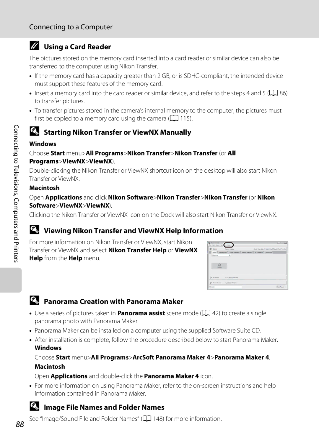 Nikon COOLPIXS1000PJ Using a Card Reader, Starting Nikon Transfer or ViewNX Manually, Image File Names and Folder Names 