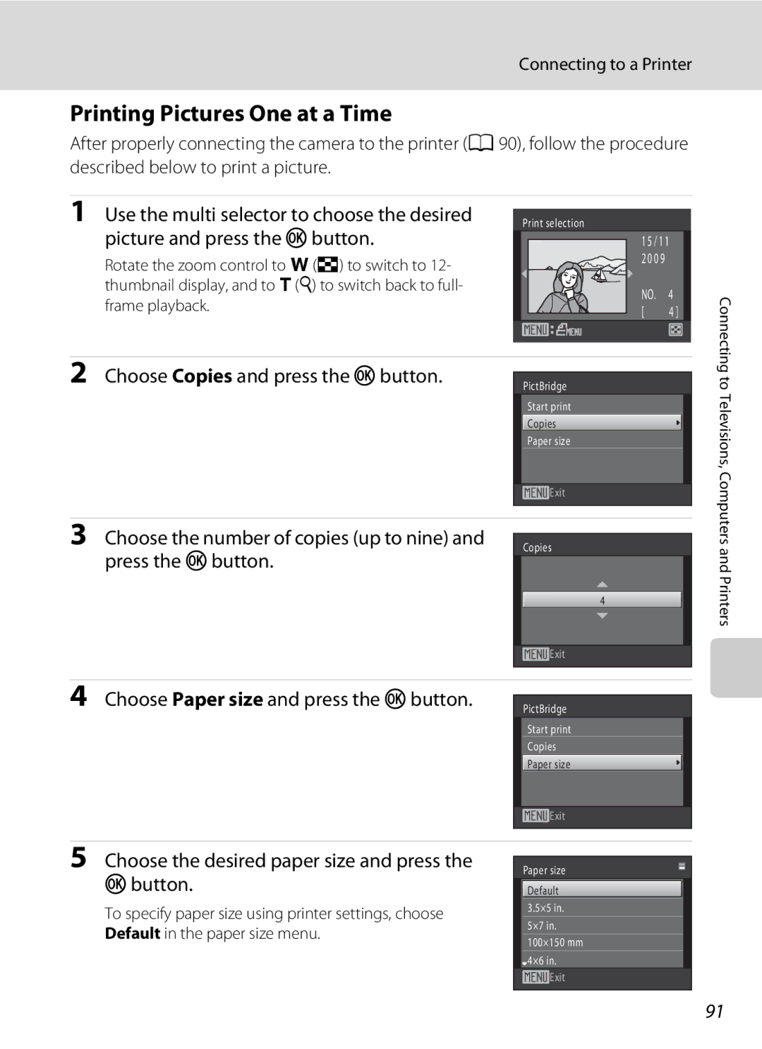 Nikon COOLPIXS1000PJ user manual Printing Pictures One at a Time 