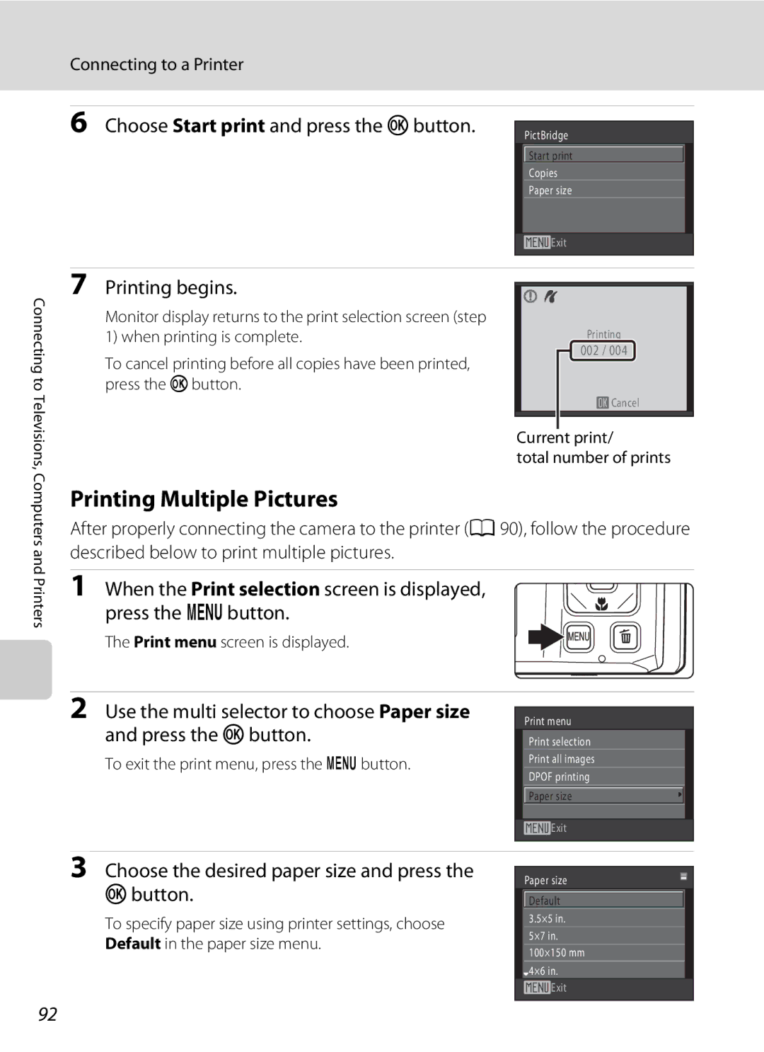 Nikon COOLPIXS1000PJ user manual Printing Multiple Pictures, Printing begins, Current print Total number of prints 